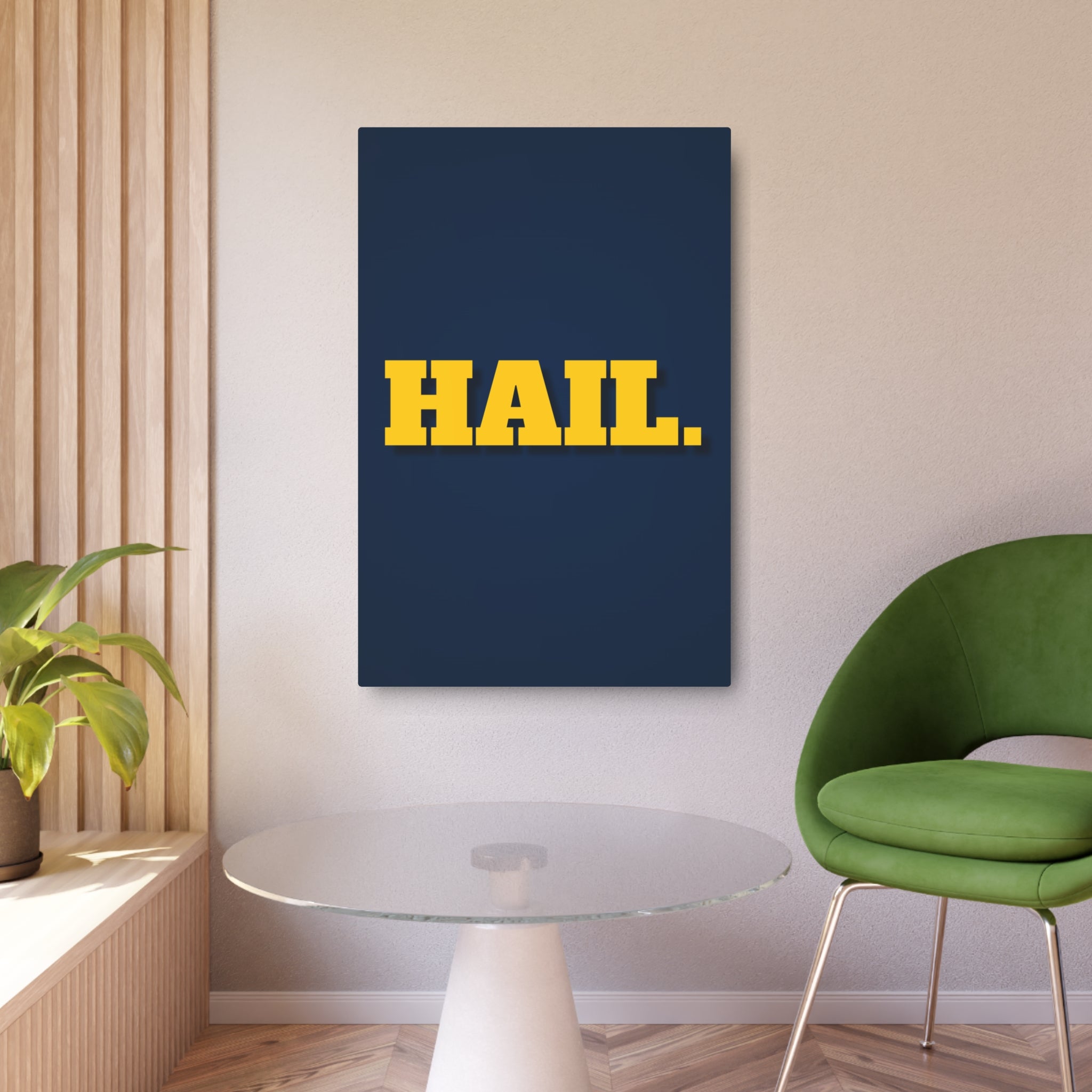University of Michigan Minimalist Wall Art – “HAIL.” Metal Print